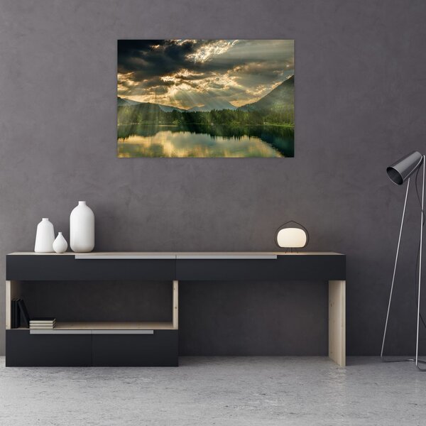Slika jezera sa sunčevim zracima (90x60 cm)