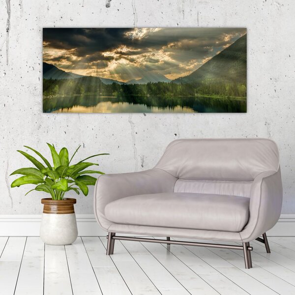 Slika jezera sa sunčevim zracima (120x50 cm)
