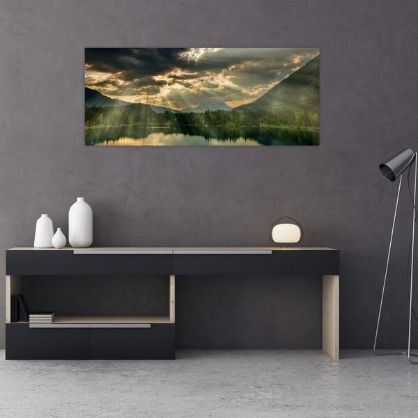 Slika jezera sa sunčevim zracima (120x50 cm)