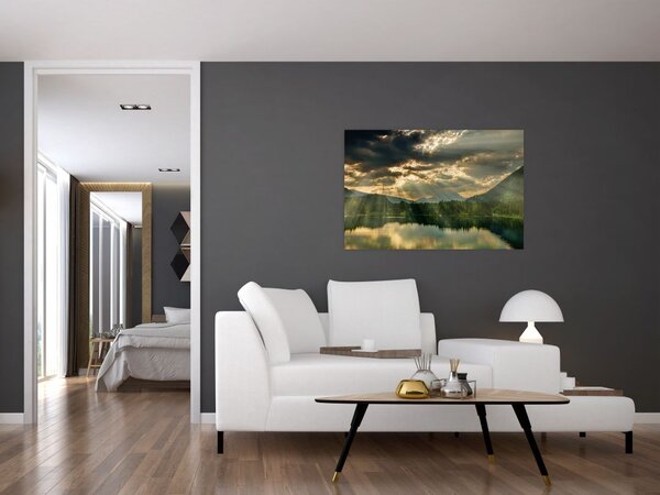 Slika jezera sa sunčevim zracima (90x60 cm)
