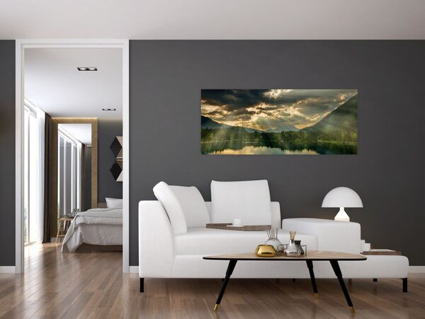 Slika jezera sa sunčevim zracima (120x50 cm)