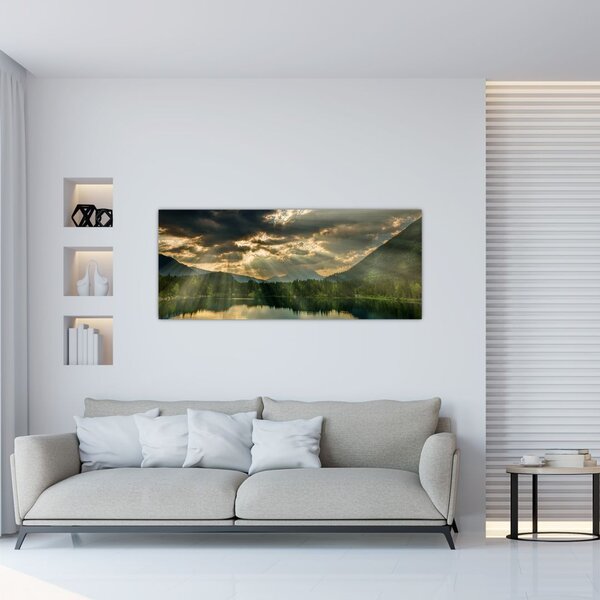 Slika jezera sa sunčevim zracima (120x50 cm)