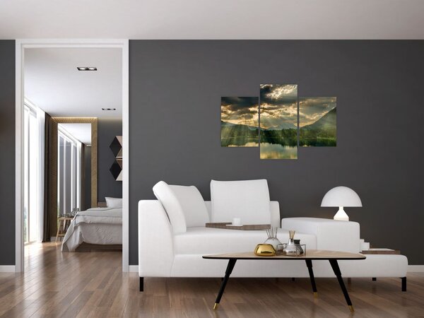 Slika jezera sa sunčevim zracima (90x60 cm)