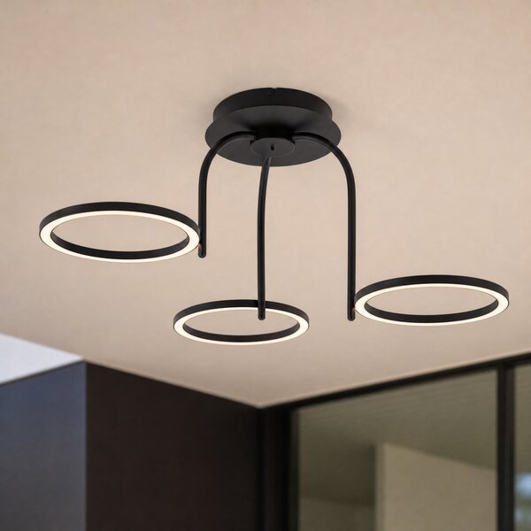 Lucande Sylvara vanjska stropna LED svjetiljka, crna, CCT, 3-svjetiljkasta, prigušiva, Crno, Metal