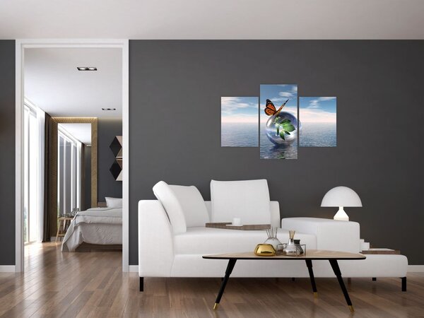 Slika leptira na staklenoj kugli (90x60 cm)