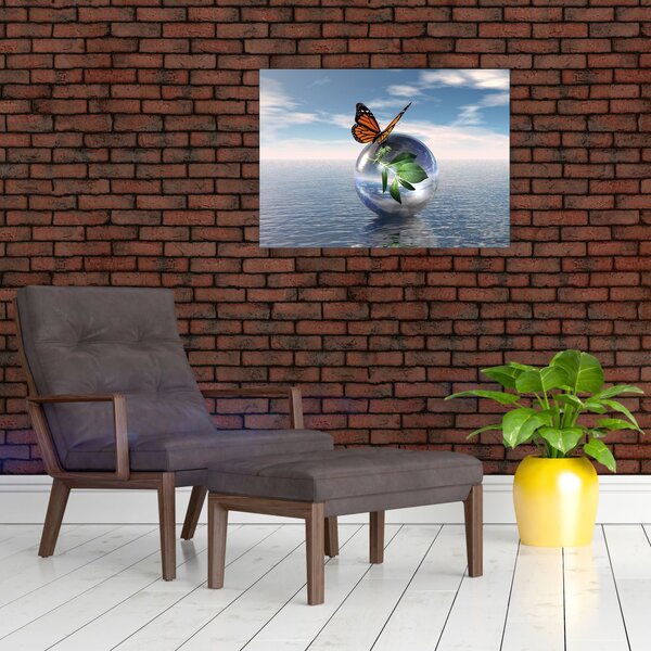 Slika leptira na staklenoj kugli (70x50 cm)