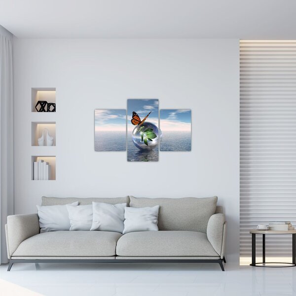 Slika leptira na staklenoj kugli (90x60 cm)