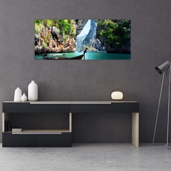 Slika dugog čamca na plaži (120x50 cm)