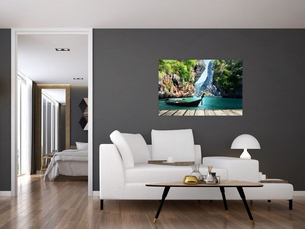 Slika dugog čamca na plaži (90x60 cm)