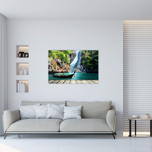Slika dugog čamca na plaži (90x60 cm)