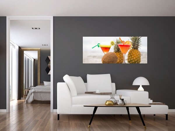 Slika ananasa i čaša na plaži (120x50 cm)