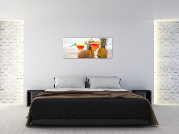 Slika ananasa i čaša na plaži (120x50 cm)