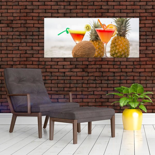 Slika ananasa i čaša na plaži (120x50 cm)
