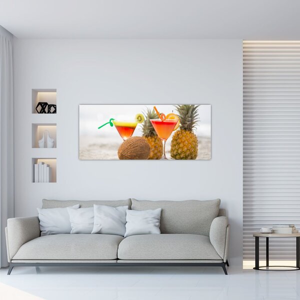 Slika ananasa i čaša na plaži (120x50 cm)