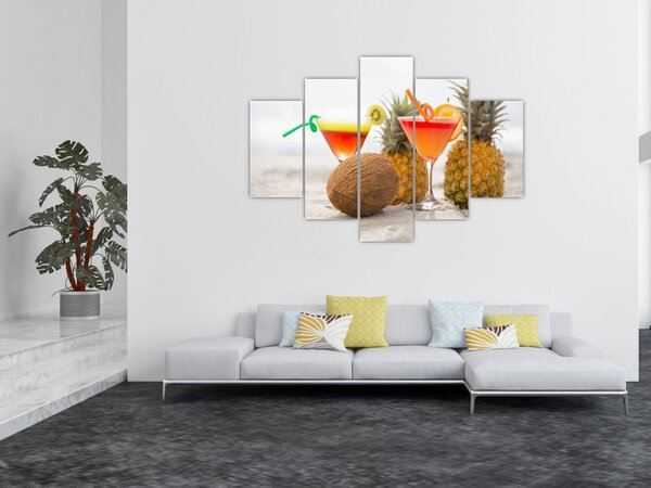 Slika ananasa i čaša na plaži (150x105 cm)