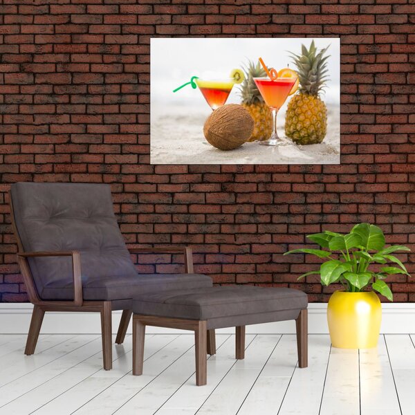 Slika ananasa i čaša na plaži (90x60 cm)