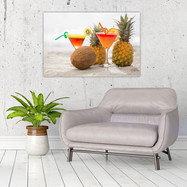 Slika ananasa i čaša na plaži (90x60 cm)