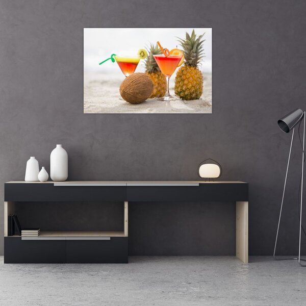 Slika ananasa i čaša na plaži (90x60 cm)