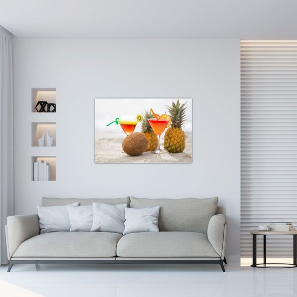 Slika ananasa i čaša na plaži (90x60 cm)