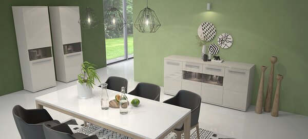 VISOKA VITRINA RADDA PIANO V60XV-1KS SA RASVJETOM - BEŽ