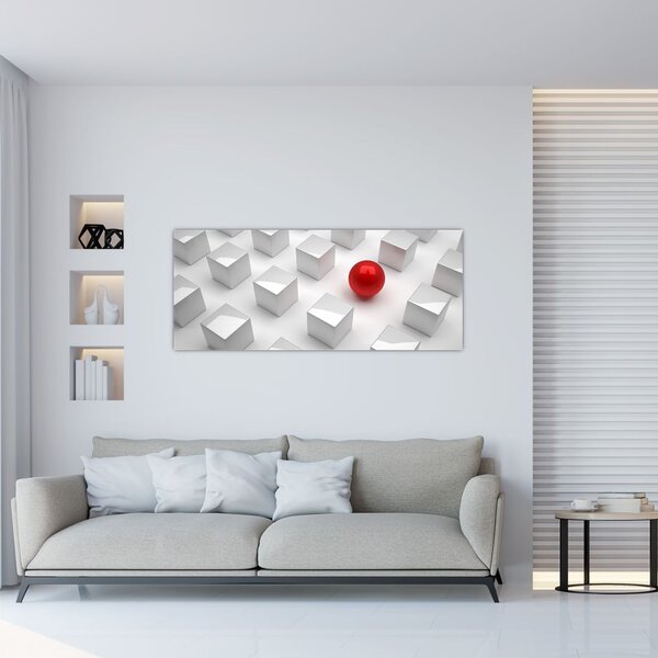 Slika apstrakcije - kocka sa kuglom (120x50 cm)