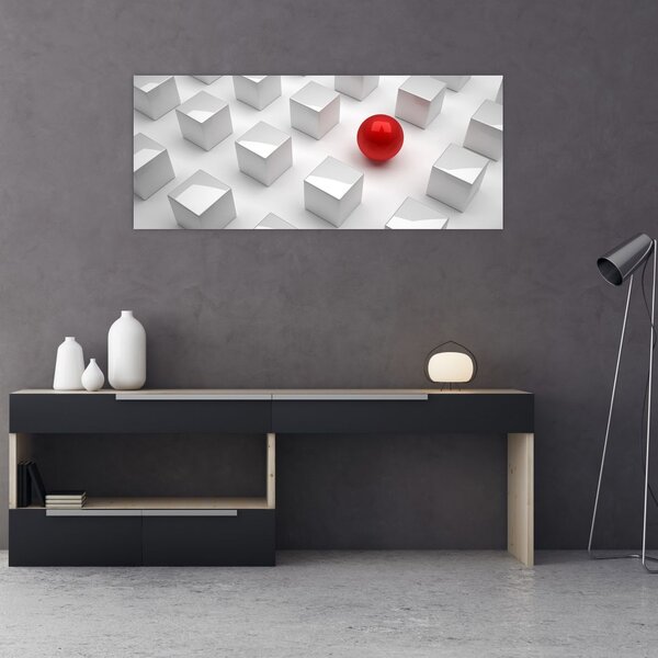 Slika apstrakcije - kocka sa kuglom (120x50 cm)