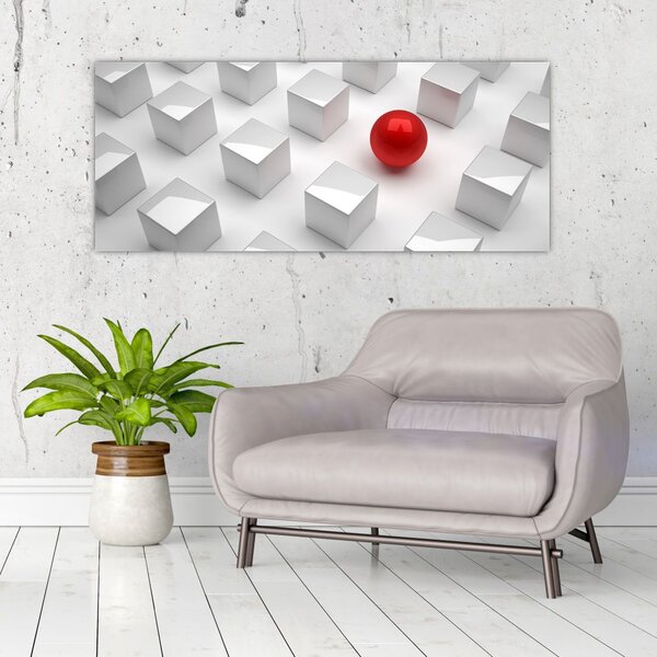 Slika apstrakcije - kocka sa kuglom (120x50 cm)