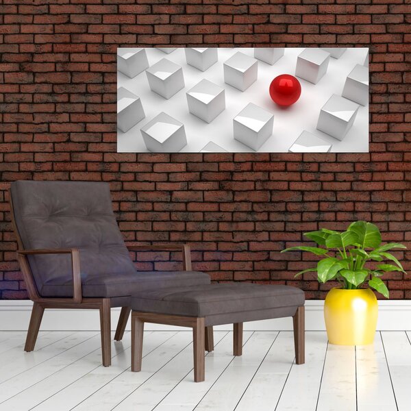 Slika apstrakcije - kocka sa kuglom (120x50 cm)