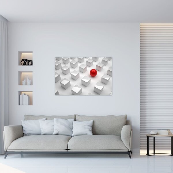 Slika apstrakcije - kocka sa kuglom (90x60 cm)