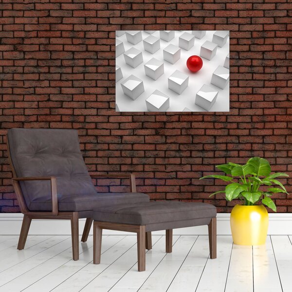 Slika apstrakcije - kocka sa kuglom (70x50 cm)