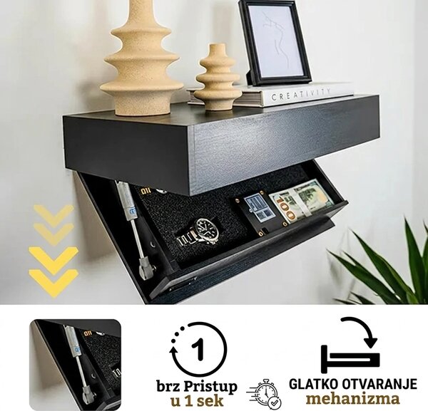 Floatshelf™ Zidna Polica S Tajnim Pretincem (53 X 17,5 X 5 Cm), Crna