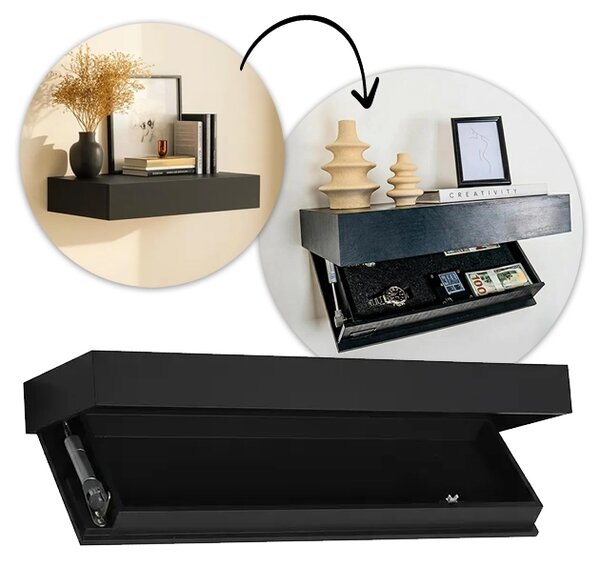 Floatshelf™ Zidna Polica S Tajnim Pretincem (53 X 17,5 X 5 Cm), Crna