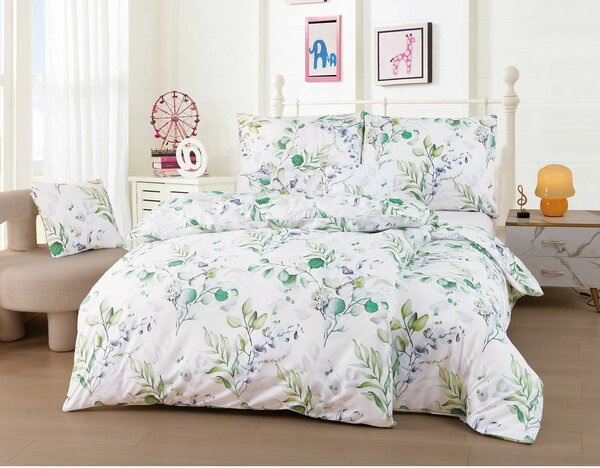 Bijela/zelena 6-dijelna posteljina za krevet za jednu osobu od mikrosatena 140x200 cm Abigail – My House