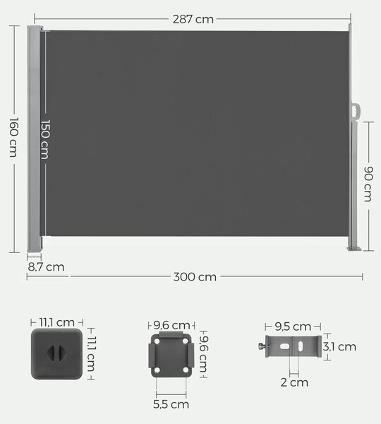 Bočna tenda HORIZON za terasu, 160x300cm, siva SongmicsHome
