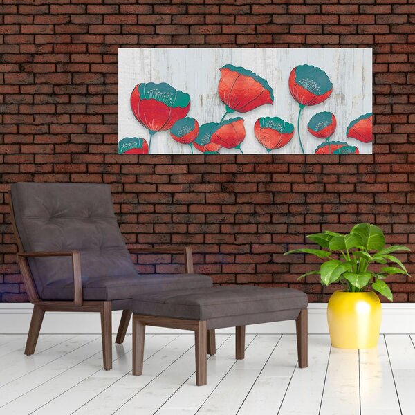 Slika - Makovi - petrolej (120x50 cm)