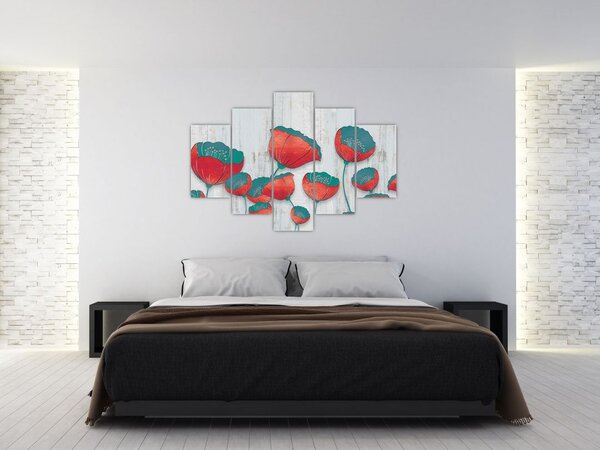 Slika - Makovi - petrolej (150x105 cm)