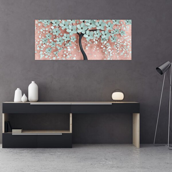 Slika - Pastelno plavi cvjetovi (120x50 cm)
