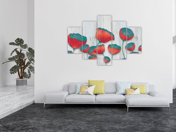Slika - Makovi - petrolej (150x105 cm)