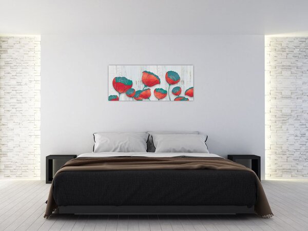 Slika - Makovi - petrolej (120x50 cm)