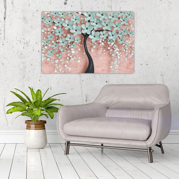 Slika - Pastelno plavi cvjetovi (90x60 cm)