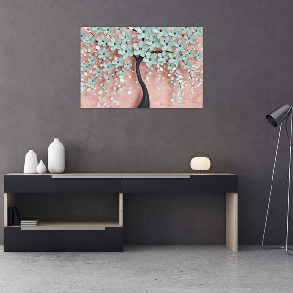 Slika - Pastelno plavi cvjetovi (90x60 cm)