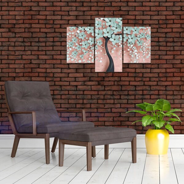 Slika - Pastelno plavi cvjetovi (90x60 cm)