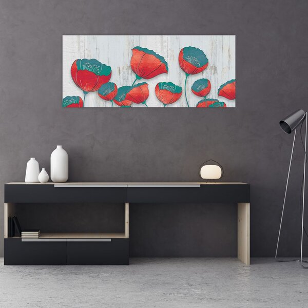 Slika - Makovi - petrolej (120x50 cm)