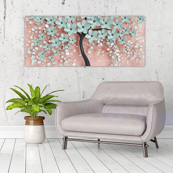 Slika - Pastelno plavi cvjetovi (120x50 cm)