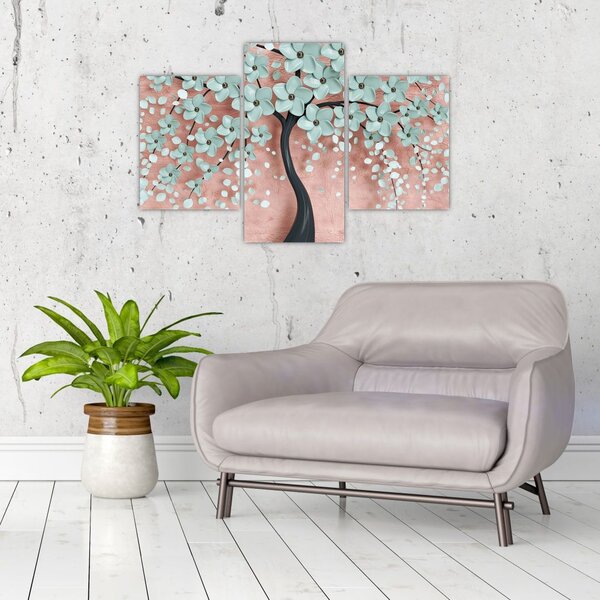 Slika - Pastelno plavi cvjetovi (90x60 cm)
