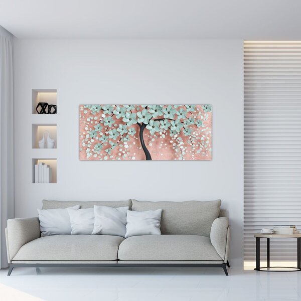 Slika - Pastelno plavi cvjetovi (120x50 cm)
