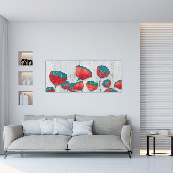 Slika - Makovi - petrolej (120x50 cm)