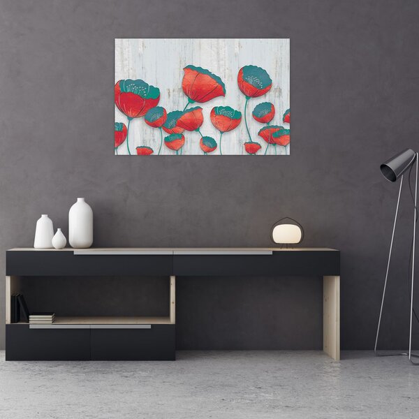 Slika - Makovi - petrolej (90x60 cm)