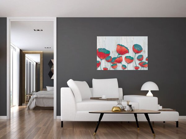 Slika - Makovi - petrolej (90x60 cm)