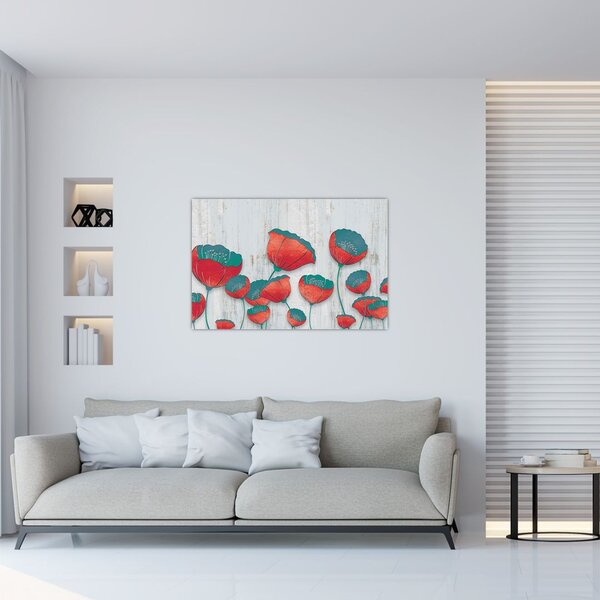 Slika - Makovi - petrolej (90x60 cm)